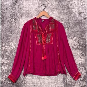 Anthropologie Top Small Womens Bl^nk London Pink Tassel Embroidered Blouse